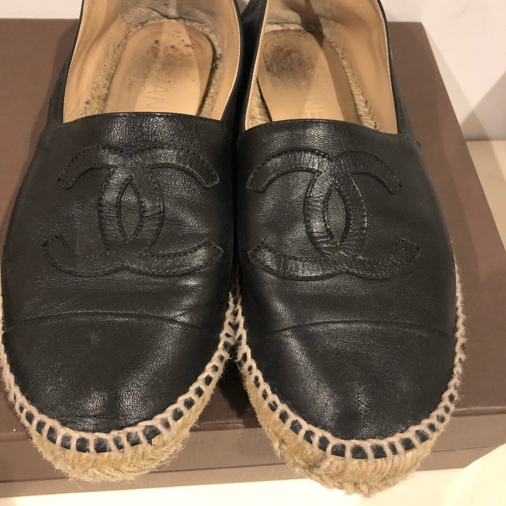 Black Chanel Logo Espadrille